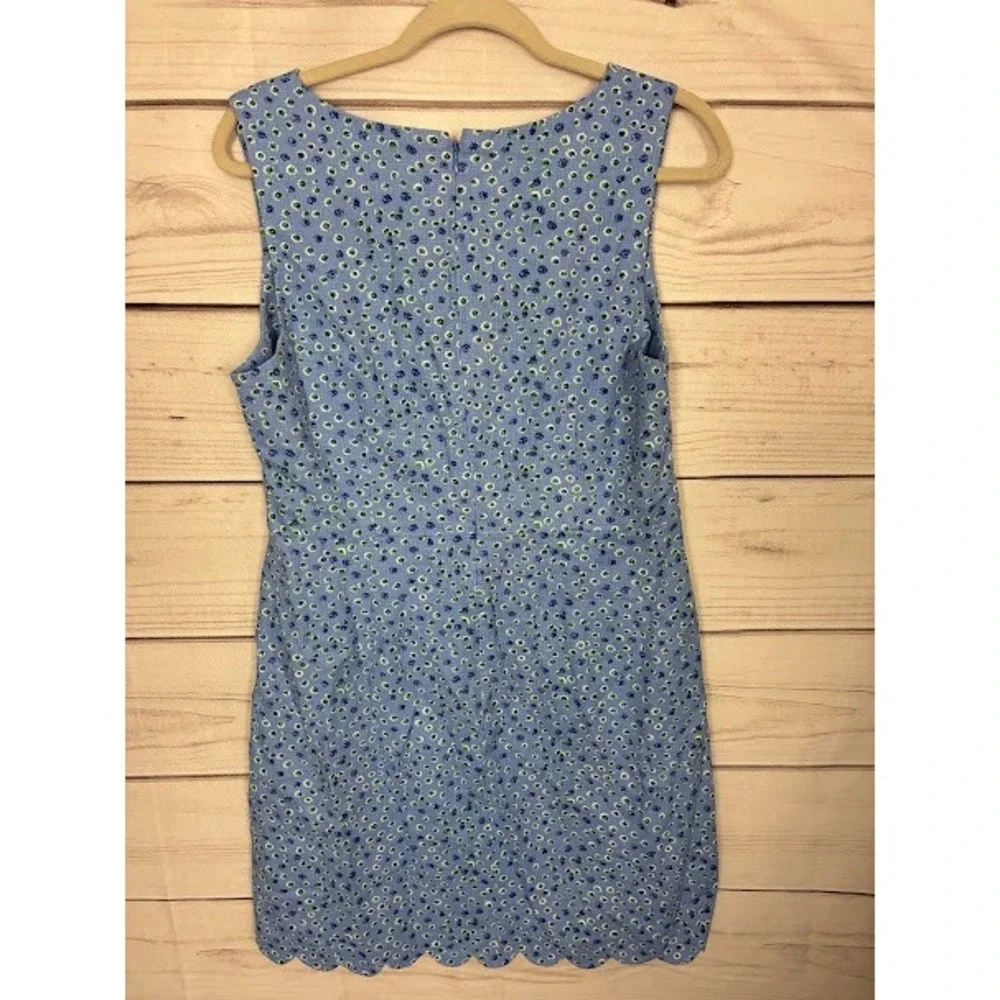 J.Crew Blue Floral Scalloped Shift Dress Sleeveless Daisy Print Size 12